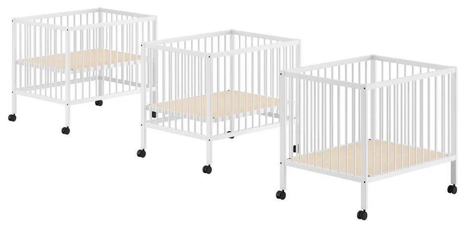 Țarc pentru copii alb din lemn de fag cu înălțime reglabilă/cu roți 95x75 cm Dino – Vipack