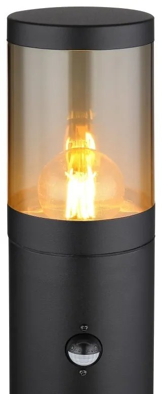 Stalp mediu pentru exterior cu senzor de miscare design modern IP44 Xeloo negru, fumuriu