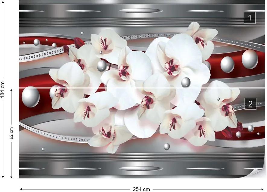 GLIX Fototapet - Modern Silver And Red Design Orchids Vliesová tapeta  - 254x184 cm