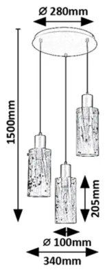 Lustră pe cablu Rabalux 72038 FUMEA 3xE27/60W/230V