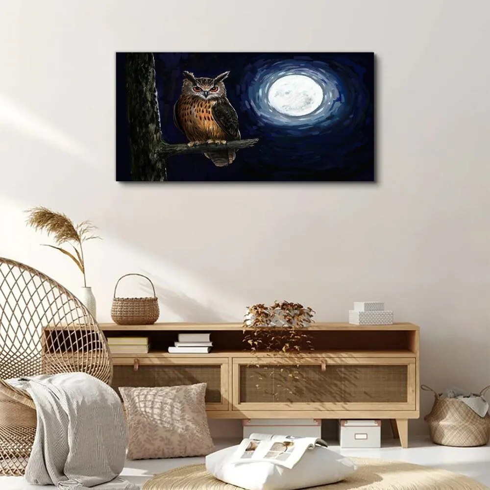 Tablou canvas ramură de copac bufniță noapte lună