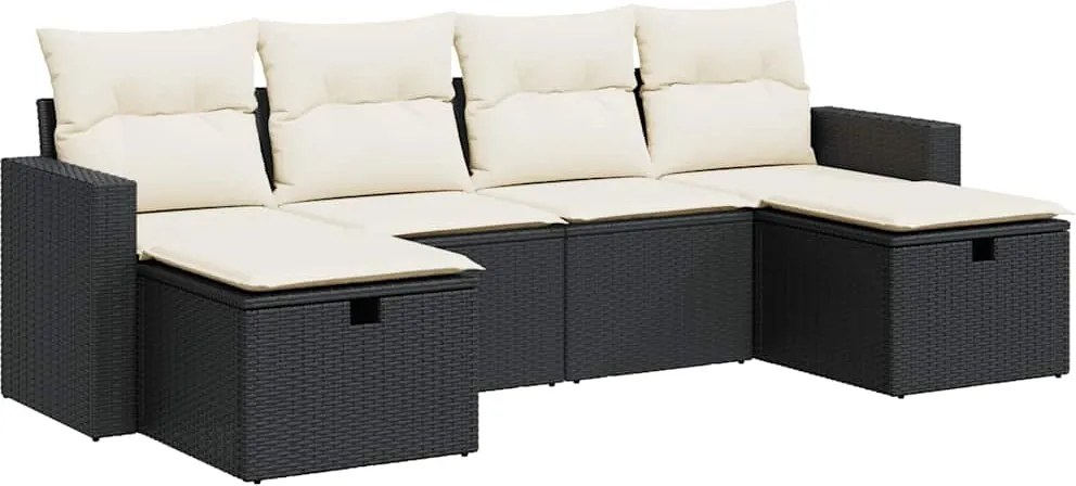 vidaXL Set mobilier de grădină cu perne, 6 piese, negru, poliratan