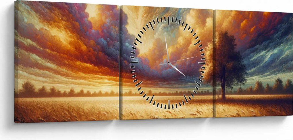 Tablou – Arbore pe câmp (cu ceas) (90x30 cm)