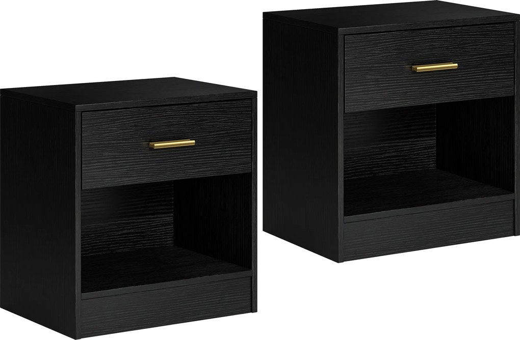 HOMCOM Set 2 Noptiere Moderne din Lemn cu Sertar și Poliță Deschisă, 39x28x41 cm, Negru | Aosom Romania
