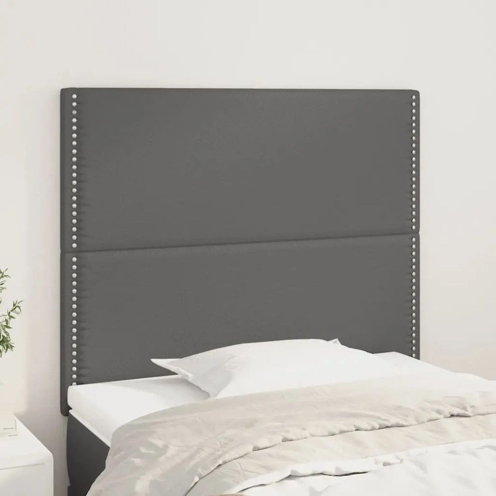 vidaXL Tăblii de pat, 2 buc, gri, 90x5x78/88 cm, piele ecologică