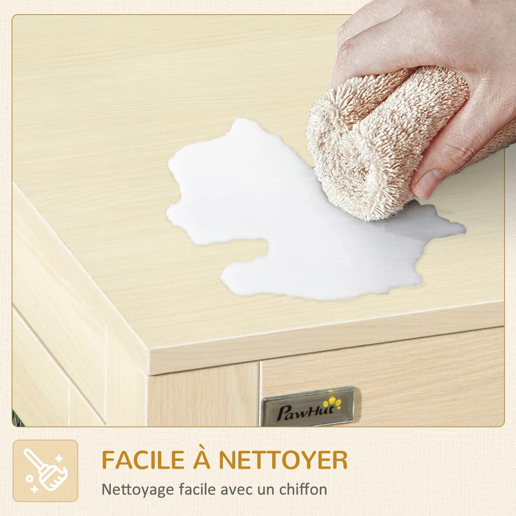 PawHut Cușcă pentru câini pe suport cu pernă detașabilă din oțel negru și aspect de lemn - 94 x 60 x 71,5 cm, culoare fag natural | Aosom Romania