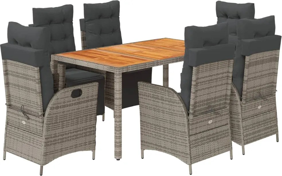 vidaXL Set mobilier de grădină cu perne, 7 piese, gri, poliratan