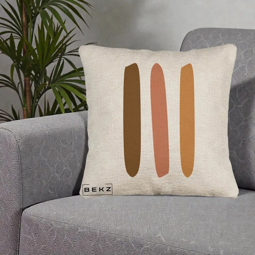 Perna Decorativa Abstract Linii Terracotta, 40x40 cm, Bej Canapea, Husa Detasabila, Perna Inclusa, BEKZ®