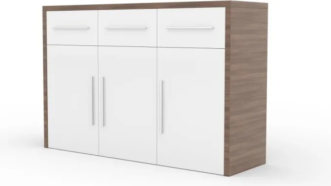 Comodă 130x39x86cm, Marden, ADRK Furniture (Culoare: Alb Lucios / Negru)