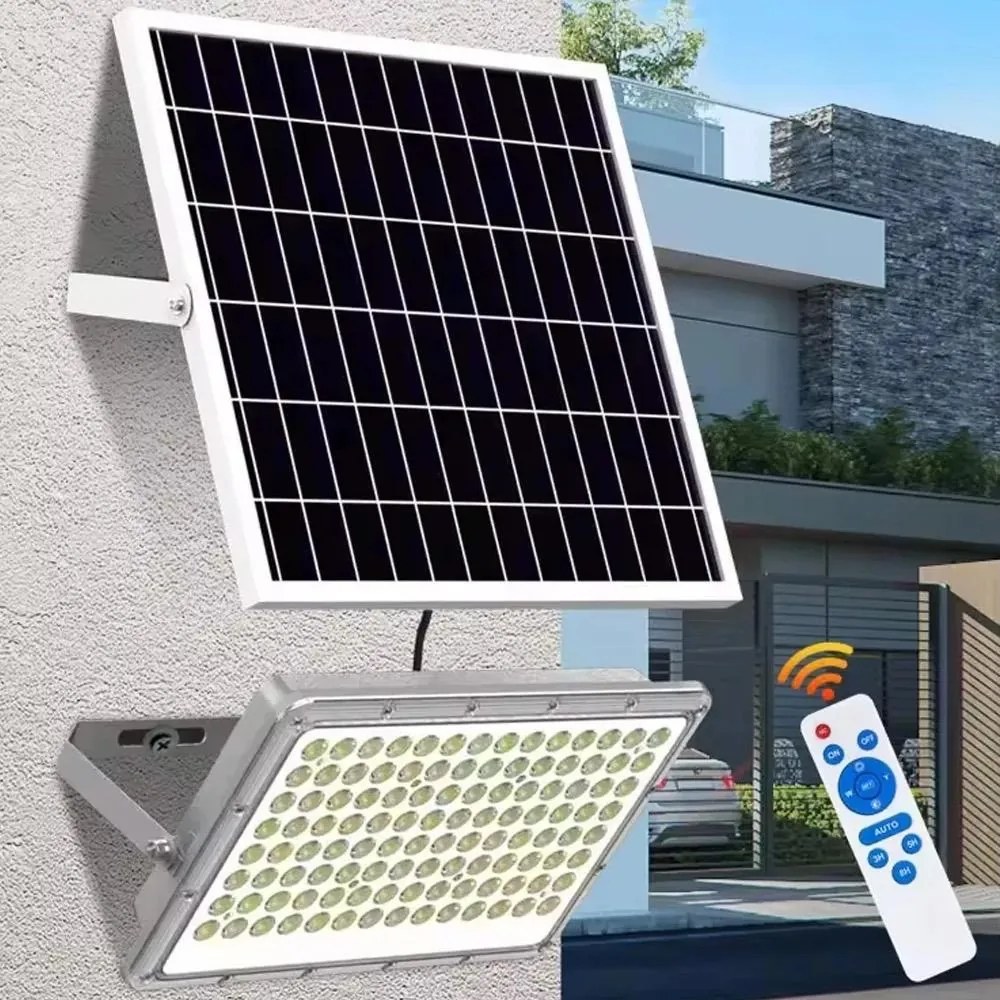 Proiector LED cu Panou Solar și Telecomandă, Rezistent la Apă IP65, 100W, Gri