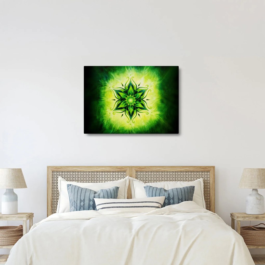 Tablou - Mandala de flori, fundal verde (70x50 cm)