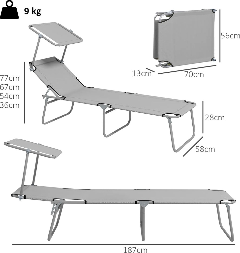 Outsunny Sezlong pentru Gradina cu Baldachin Reglabil, Sezlong pentru Plaja Pliabil Rabatabil pe 4 Niveluri, Bej | Aosom Romania