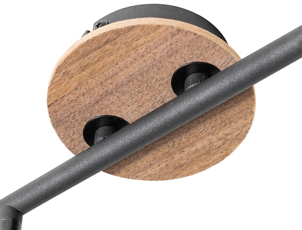 Plafoniera neagră cu sticlă fumurie și lemn 2 lumini - Vidro