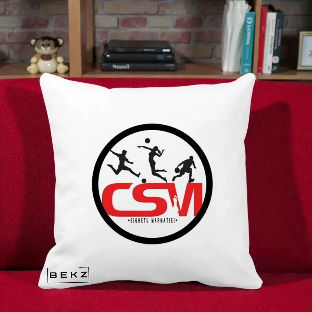 Perna Personalizata CSM Sighetu Marmatiei Sport, 40x40 cm, Alba Mata, Husa Detasabila, Perna Inclusa, BEKZ®