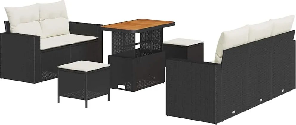 vidaXL Set de canapele pentru grădină cu pernă 8 pcs Negru poliratan