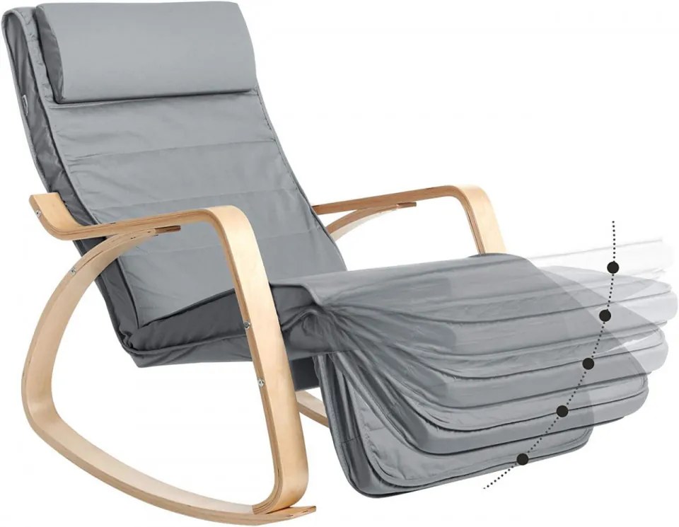 Fotoliu balansoar, lemn de mesteacan / textil, gri inchis, Songmics