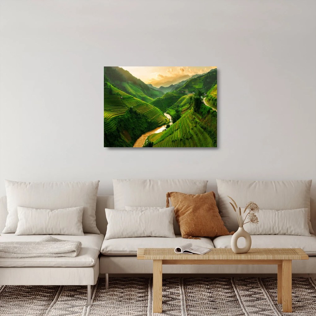 Tablou pe sticlă - Terase de orez Mu Cang Chai (70x50 cm)