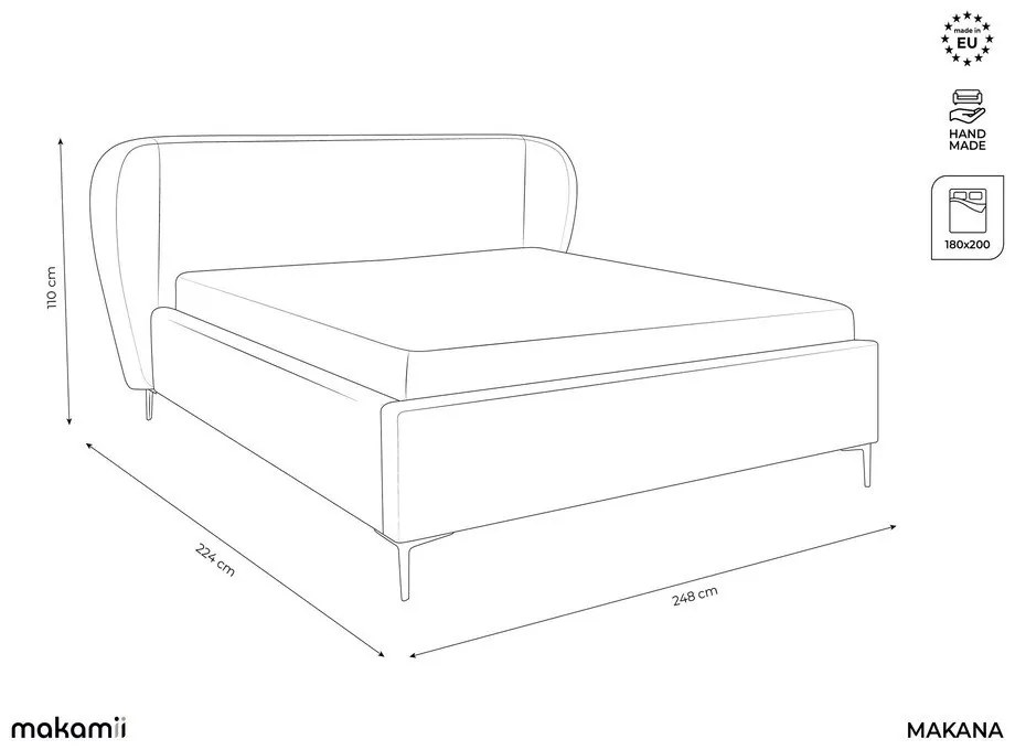 Pat matrimonial gri deschis tapițat cu somieră 180x200 cm Makana – Makamii