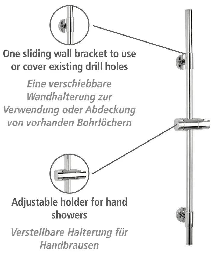 Tijă de duș argintiu-lucios de montat pe perete din oțel inoxidabil 66 cm Basic – Wenko