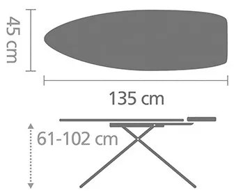 Masa de calcat Brabantia D 1003386, 135x45 cm, 7 pozitii de reglare, Alb/Gri