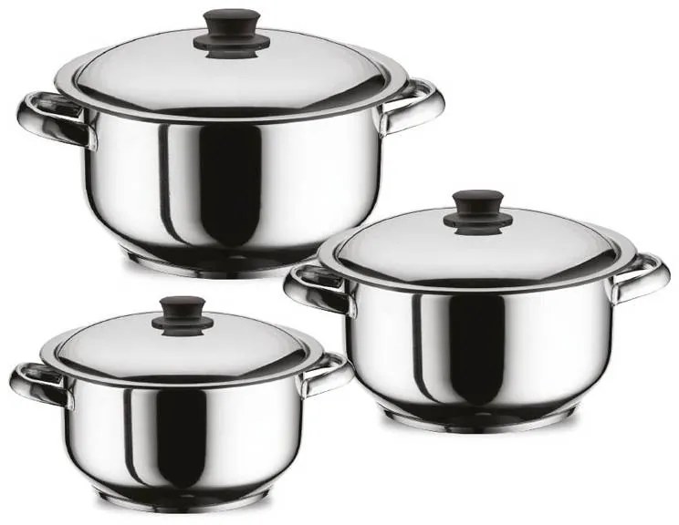 Set Vase Gătit din Inox, 6 Piese, Capacități 11 - 6 Litri, Bază 3 Straturi (Inducție), Capace din Inox