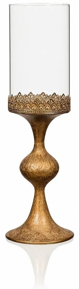 Sfeșnic metalic cu sticlă 47 cm, auriu