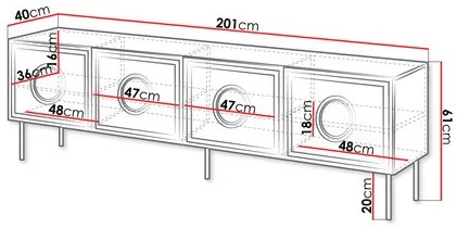 Masă TV Godzes 4D (negru + Stejar craft). Promo -16%. 1122226