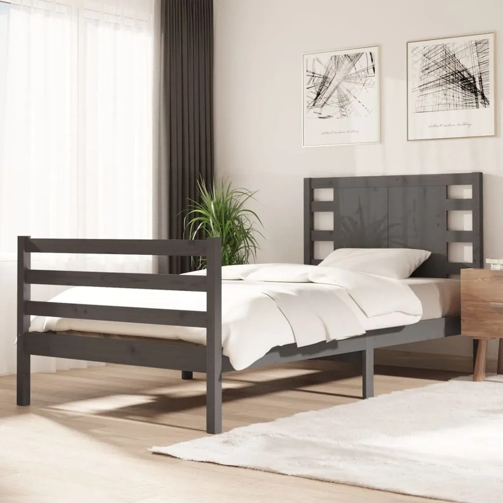 3104275 vidaXL Cadru de pat, gri, 100x200 cm, lemn masiv de pin