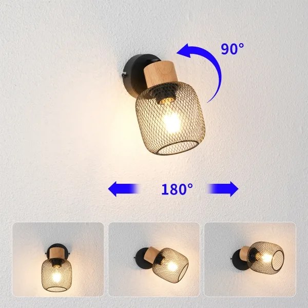 Brilagi - Aplică spot de perete BASKLITE 1xE27/15W/230V lemn de cauciuc/negru