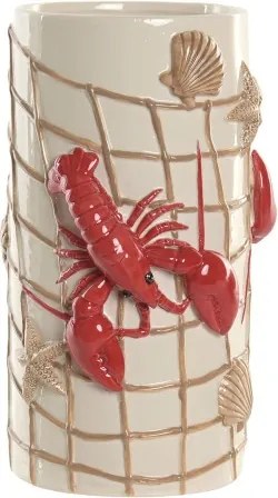 Vază decorativă mediteraneană crem și roșu din ceramică „Maloka”