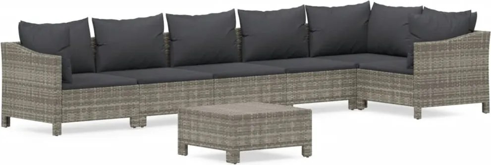 vidaXL Set mobilier de grădină cu perne, 7 piese, gri, poliratan