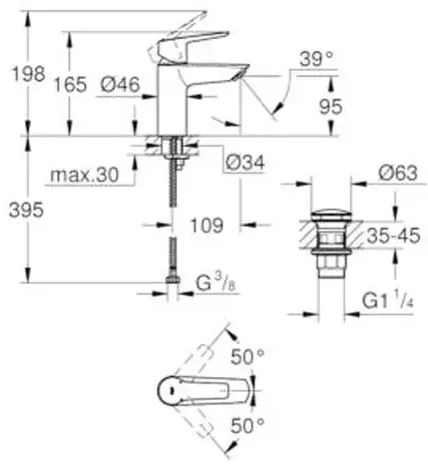 Baterie lavoar Grohe Start S monocomanda negru mat