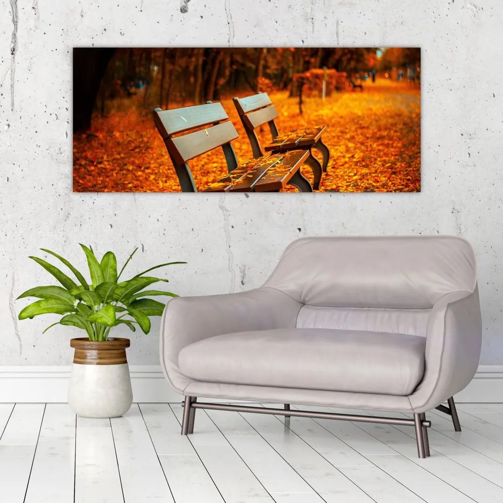 Tablou cu banca toamna (120x50 cm)