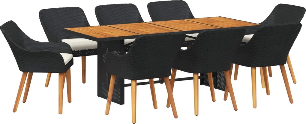 vidaXL Set de masă pentru grădină cu pernă 9 pcs Negru poliratan
