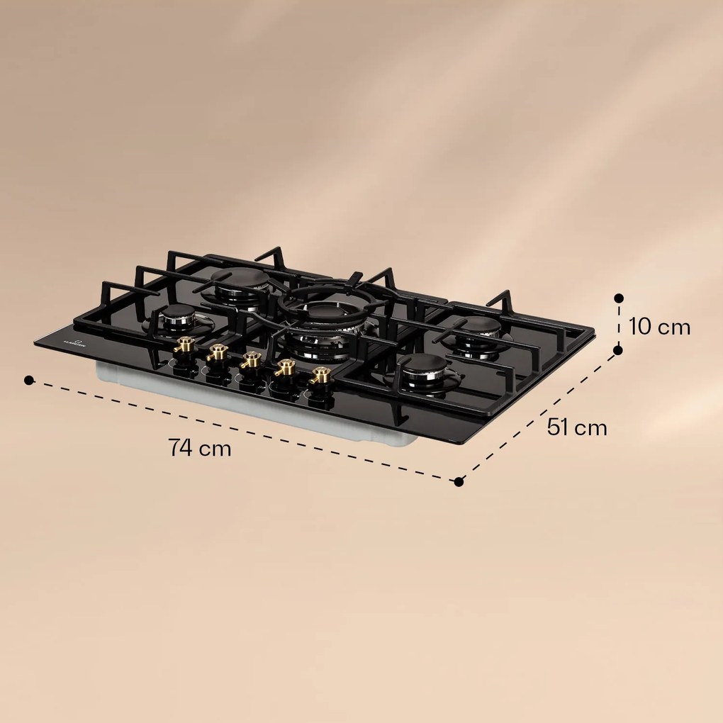 Victoria 5, plită pe gaz, 5 arzătoare, arzătoare Sabaf, suprafață din sticlă ceramică, aspect retro