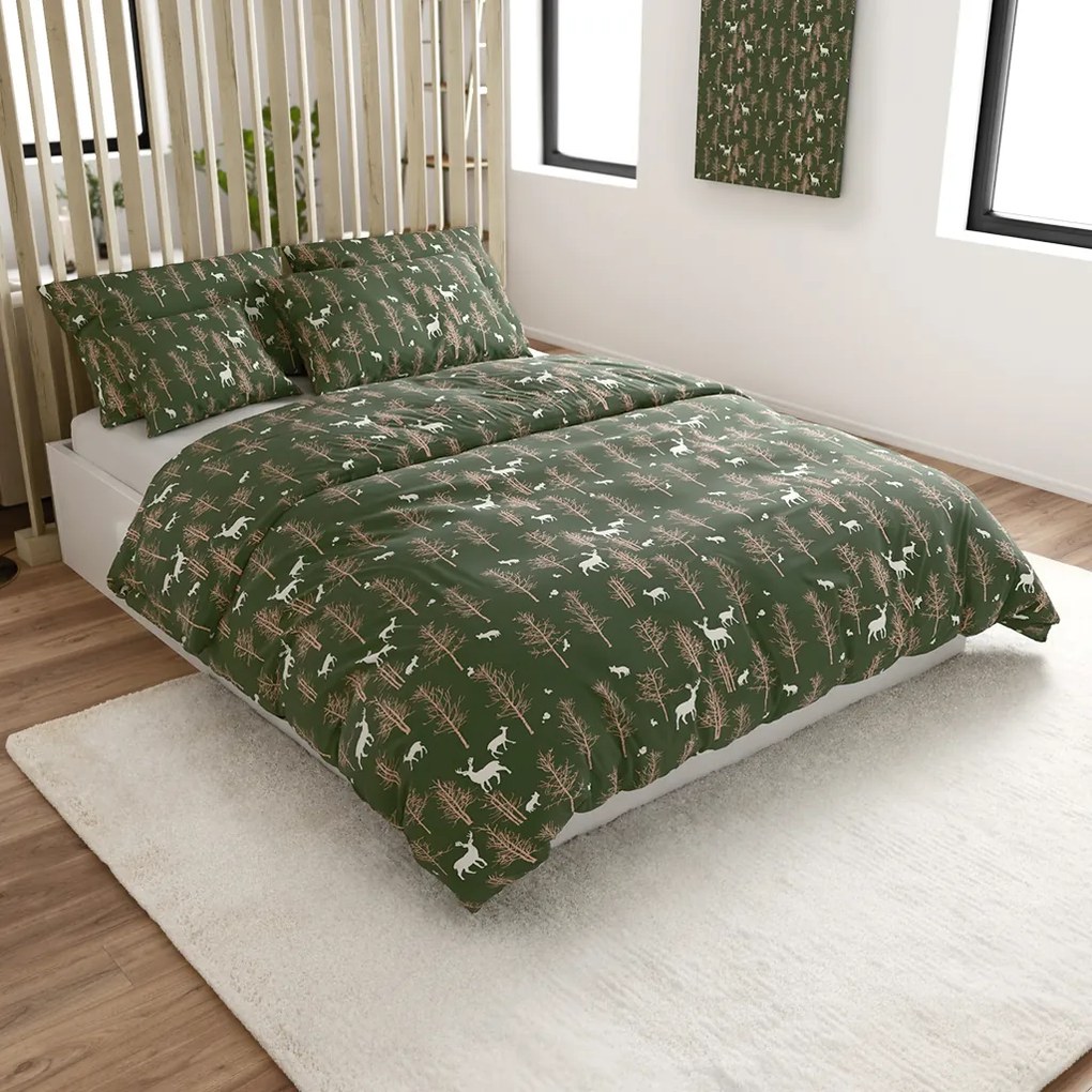 Lenjerie de pat din microfibra OAK DEER verde inchis Dimensiune lenjerie de pat: 70 x 90 cm | 140 x 200 cm