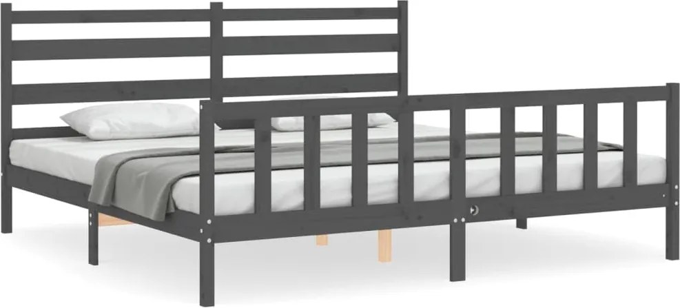 vidaXL Cadru pat cu tăblie 200x200 cm, gri, lemn masiv