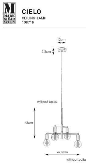 Lustră pe cablu Markslöjd 108716 CIELO 4xE27/40W/230V negru