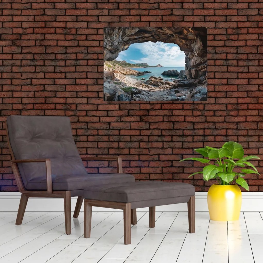 Tablou pe sticlă - Peșteră lângă mare (70x50 cm)