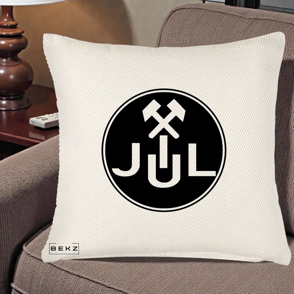 Perna Personalizata JUL Jiul Lupeni Fotbal, 40x40 cm, Crem Reliefat, Husa Detasabila, Perna Inclusa, BEKZ®