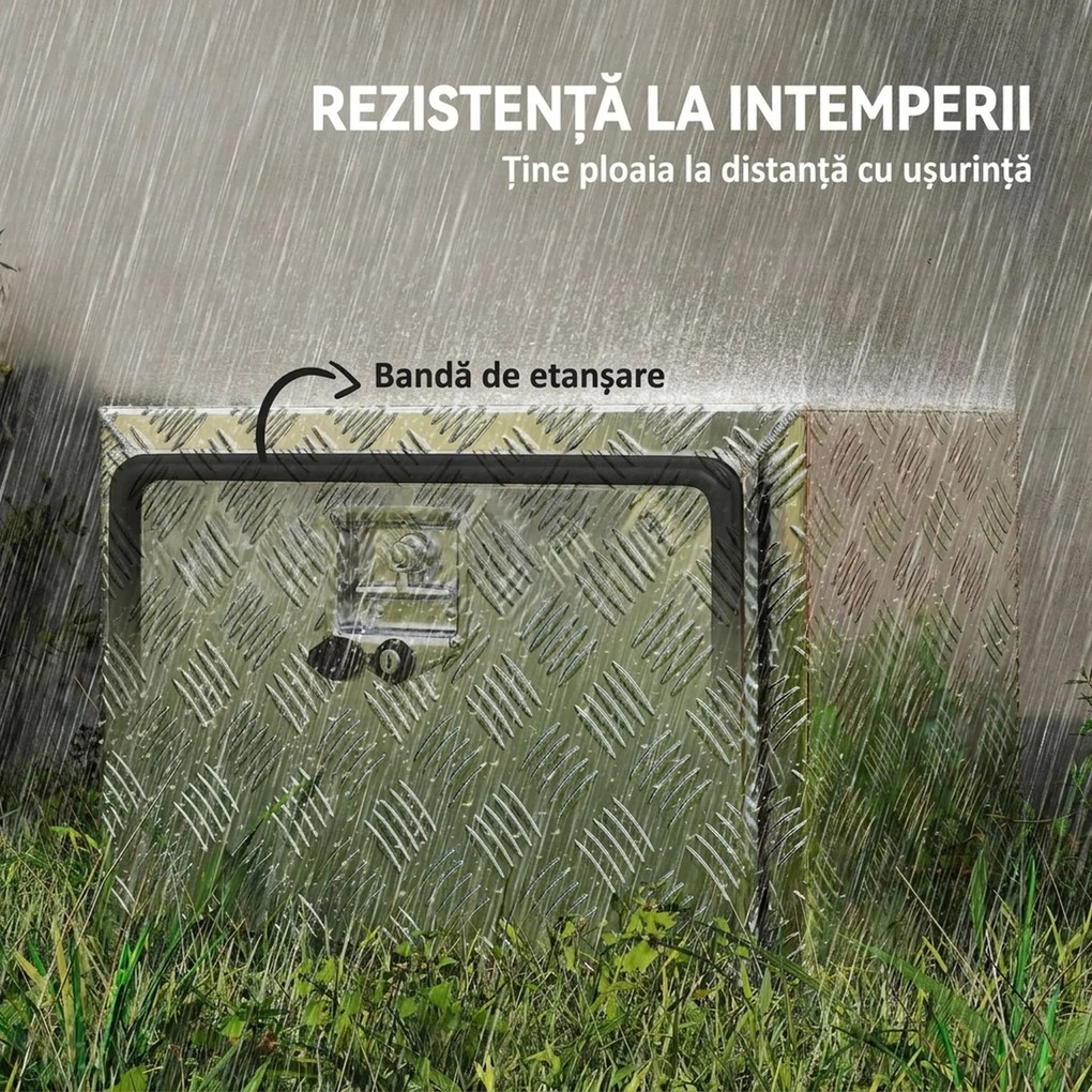 HOMCOM Cutie de Scule din Aluminiu cu Încuietoare și 2 Chei, Box de Depozitare 76L, Rezistentă și Impermeabilă, pentru Pickup Rulote Remorci, 60,9x35,5x40,6cm, Argintiu | Aosom Romania