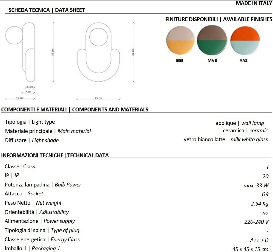 Aplica din ceramica design italian realizata manual Eclair