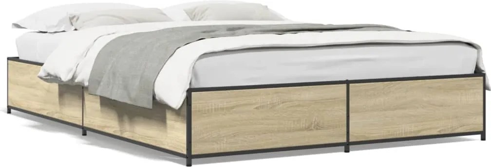 vidaXL Cadru de pat, stejar sonoma, 120x190cm, lemn prelucrat și metal