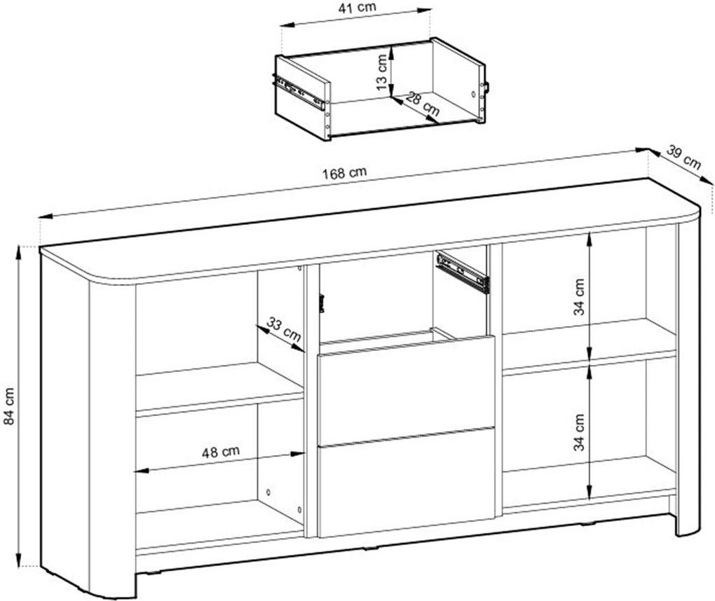 Comodă Sorrenti 168 cm cu sertare - cashmere / auriu