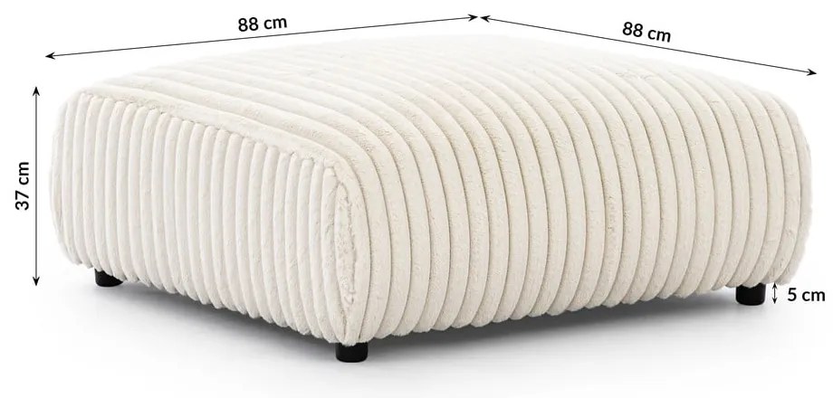 Taburet crem cu tapițerie din catifea reiată Justin – Ropez