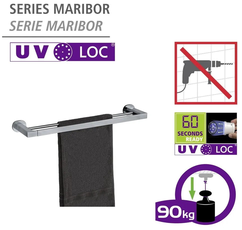 Suport pentru prosoape argintiu lucios autoadeziv din oțel inoxidabil Maribor – Wenko