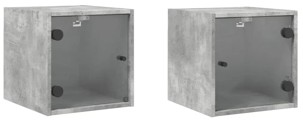 836469 vidaXL Noptiere cu uși din sticlă, 2 buc., gri beton, 35x37x35 cm