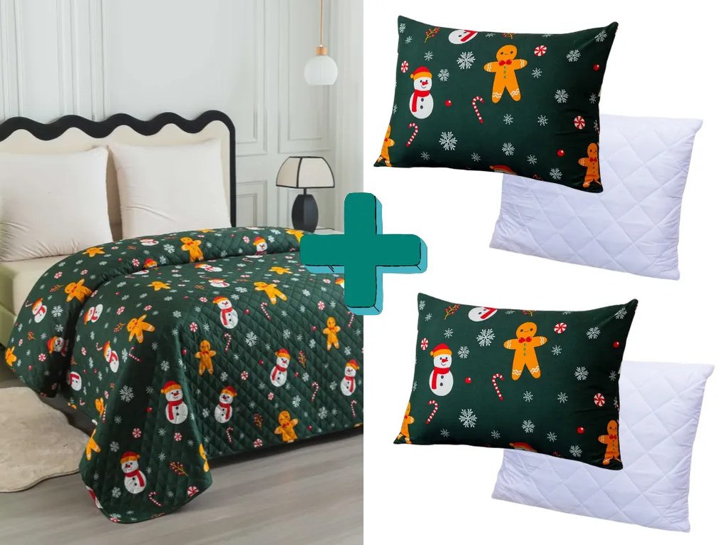 Set cadou pentru dormitor SNOWMAN AND GINGERBREAD, verde