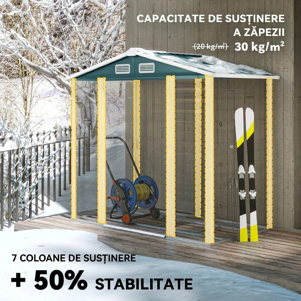 Outsunny Căsuță de Grădină din Metal cu Uși Glisante și Lacăt cu Chei, 2,1x1,2x1,9m, Verde | Aosom Romania