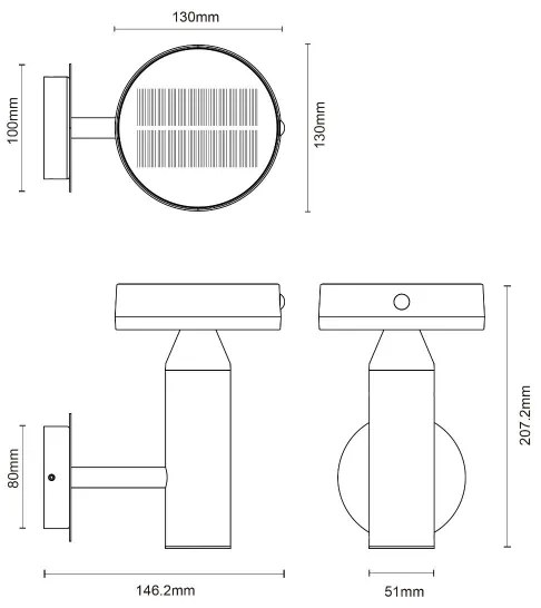 Lampă LED solară de perete Zuma Line WT33611 CARLI LED/4,5W/2000mAh IP44 negru